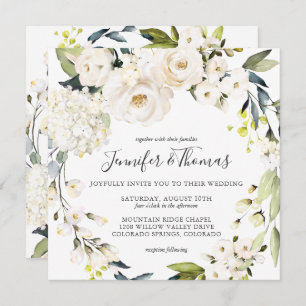 Invitation Aquarelle blanche neutre Mariage de couronnes flor