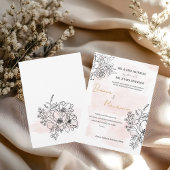 Invitation Aquarelle blanche & Noir Floral Mariage élégant