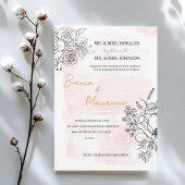 Invitation Aquarelle blanche & Noir Floral Mariage élégant