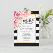 Invitation Aquarelle blanche noire Fête des mariées florale r (Debout devant)