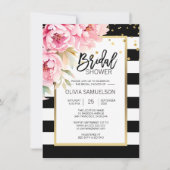 Invitation Aquarelle blanche noire Fête des mariées florale r (Devant)