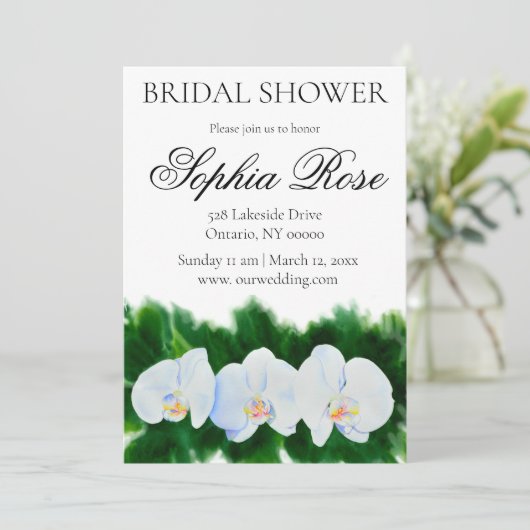 Invitation Aquarelle blanche orchidée peinture douche nuptial (Debout devant)