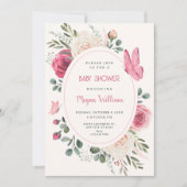Invitation Aquarelle blanche rose baby shower Rose (Devant)
