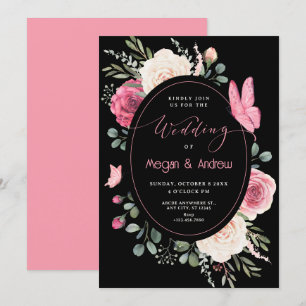 Invitation Aquarelle blanche rose noir Rose mariage
