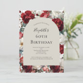 Invitation Aquarelle blanche rouge Florals 60e anniversaire p (Debout devant)