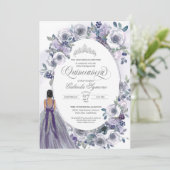 Invitation Aquarelle blanche violette argentée Quinceanera (Debout devant)