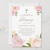 Invitation Aquarelle Blessure Bébé rose Peony Floral (Devant)