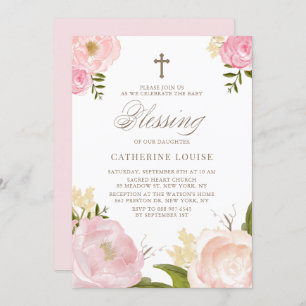 Invitation Aquarelle Blessure Bébé rose Peony Floral