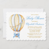 Invitation Aquarelle Bleu à air chaud Baby shower à baudrier (Devant)