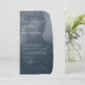 Invitation aquarelle bleu acier laver moderne mariage (Debout devant)