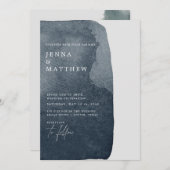 Invitation aquarelle bleu acier laver moderne mariage (Devant / Derrière)