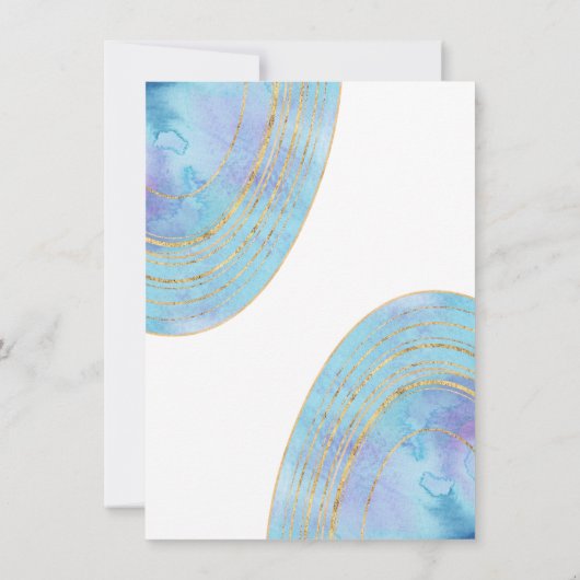 Invitation Aquarelle Bleu Agate avec Mariage à huile or (Dos)