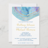 Invitation Aquarelle Bleu Agate avec Mariage à huile or (Devant)