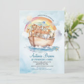 Invitation Aquarelle bleu Arche de Cute Noah Premier annivers (Debout devant)