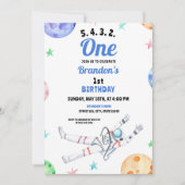 Invitation Aquarelle bleu Astronaut Baby 1er anniversaire (Devant)