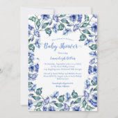 Invitation Aquarelle bleu baby shower Floral (Devant)
