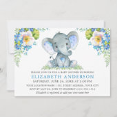 Invitation Aquarelle Bleu Baby shower Floral Eléphant (Devant)
