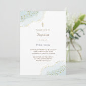 Invitation Aquarelle bleu baptême (Debout devant)