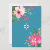 Invitation Aquarelle bleu bat mitzvah Floral Moderne Simple (Dos)