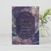 Invitation Aquarelle bleu Berry Or Celestial Sweet 16 (Debout devant)