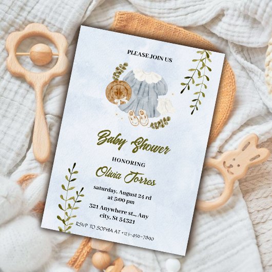 Invitation Aquarelle Bleu Blanc Baby shower