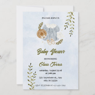 Invitation Aquarelle Bleu Blanc Baby shower