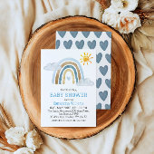 Invitation Aquarelle bleu blanc Baby shower arc-en-ciel