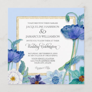 Invitation Aquarelle bleu blanc de Periwinkkel Feuilles de pa