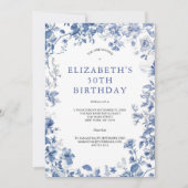Invitation Aquarelle bleu blanc floral Toile 50e anniversaire (Devant)