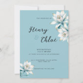 Invitation Aquarelle bleu blanc lis or Mariage floral (Devant)