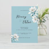 Invitation Aquarelle bleu blanc lis or Mariage floral (Debout devant)