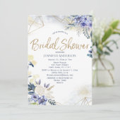 Invitation Aquarelle bleu blanc or Fête des mariées florale (Debout devant)