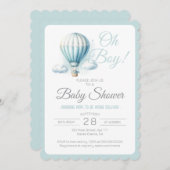 Invitation Aquarelle Bleu Blanc Ours Oh Garçon Bébé Garçon Do (Devant / Derrière)