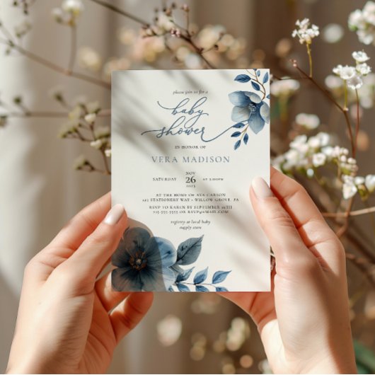 Invitation Aquarelle bleu bleu bleu foncé Baby shower d'hiver