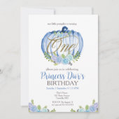 Invitation Aquarelle bleu bleu Citrouille 1er anniversaire (Devant)