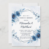 Invitation Aquarelle bleu bleu Dusty Marine Couples Floral Do (Devant)