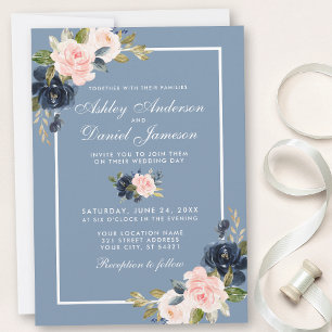 Invitation Aquarelle bleu bleu foncé bleu foncé Mariage flora