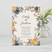 Invitation Aquarelle bleu bleu marine mignonne Mariage floral (Debout devant)