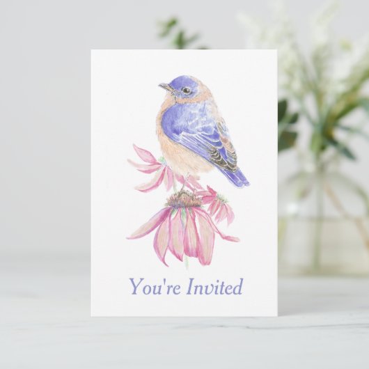 Invitation Aquarelle Bleu Bleu Oiseau de l'Est (Debout devant)