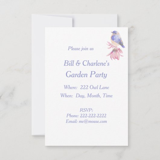 Invitation Aquarelle Bleu Bleu Oiseau de l'Est (Dos)