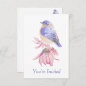 Invitation Aquarelle Bleu Bleu Oiseau de l'Est (Devant / Derrière)