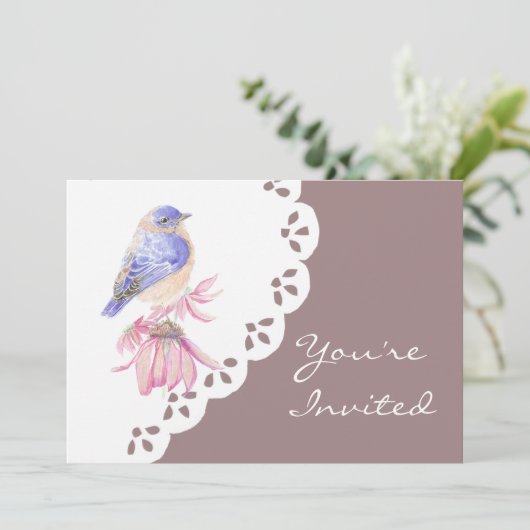 Invitation Aquarelle Bleu Bleu Oiseau de l'Est (Debout devant)