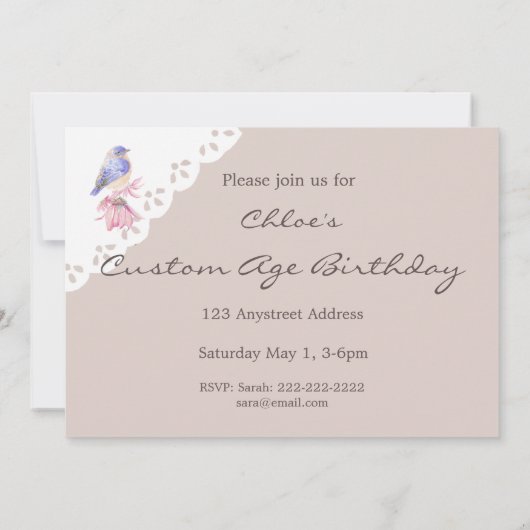 Invitation Aquarelle Bleu Bleu Oiseau de l'Est (Dos)