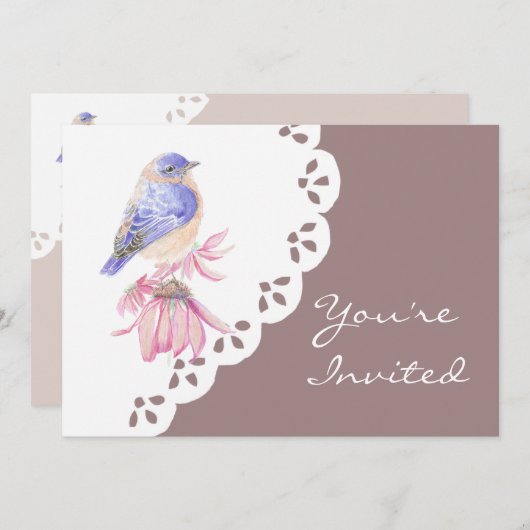 Invitation Aquarelle Bleu Bleu Oiseau de l'Est (Devant / Derrière)