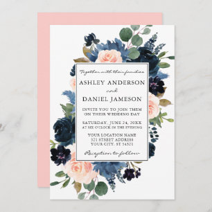 Invitation Aquarelle bleu bleu rose rose bleu bleu rose Maria