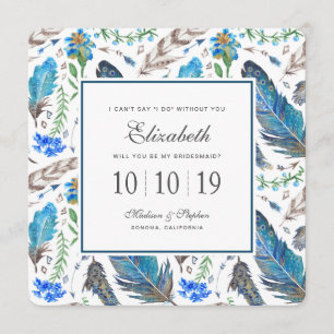 Invitation Aquarelle bleu Boho Aztec - Bridesmaid