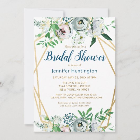 Invitation Aquarelle bleu Boho Floral (Devant)