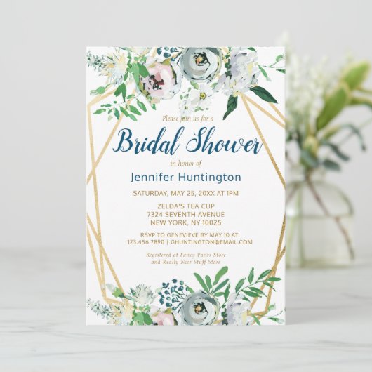 Invitation Aquarelle bleu Boho Floral (Debout devant)