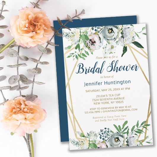 Invitation Aquarelle bleu Boho Floral