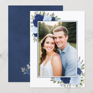 Invitation Aquarelle bleu Boho Rose Photo Sous-sol Mariage